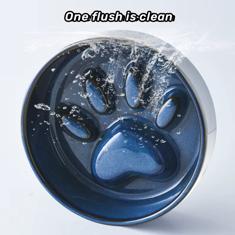 New Ceramic Slow Feeder Dog Bowl Raised Pet Ceramic Bowls with Anti-Slip Wooden Stand Elevated Ceramic Slow Feeder Cat Bowls
